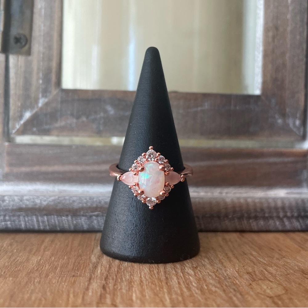 New Size 7 S925 Rose gold finish cocktail ring with opal.
